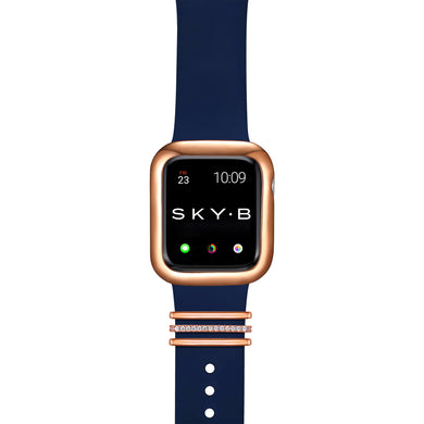 London Band Charms & Minimalist Apple Watch Case - Rose Gold (Navy Band)