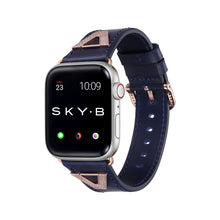 Load image into Gallery viewer, Chevron Leather Apple Watch Strap - Navy Leather &amp; Rose Gold