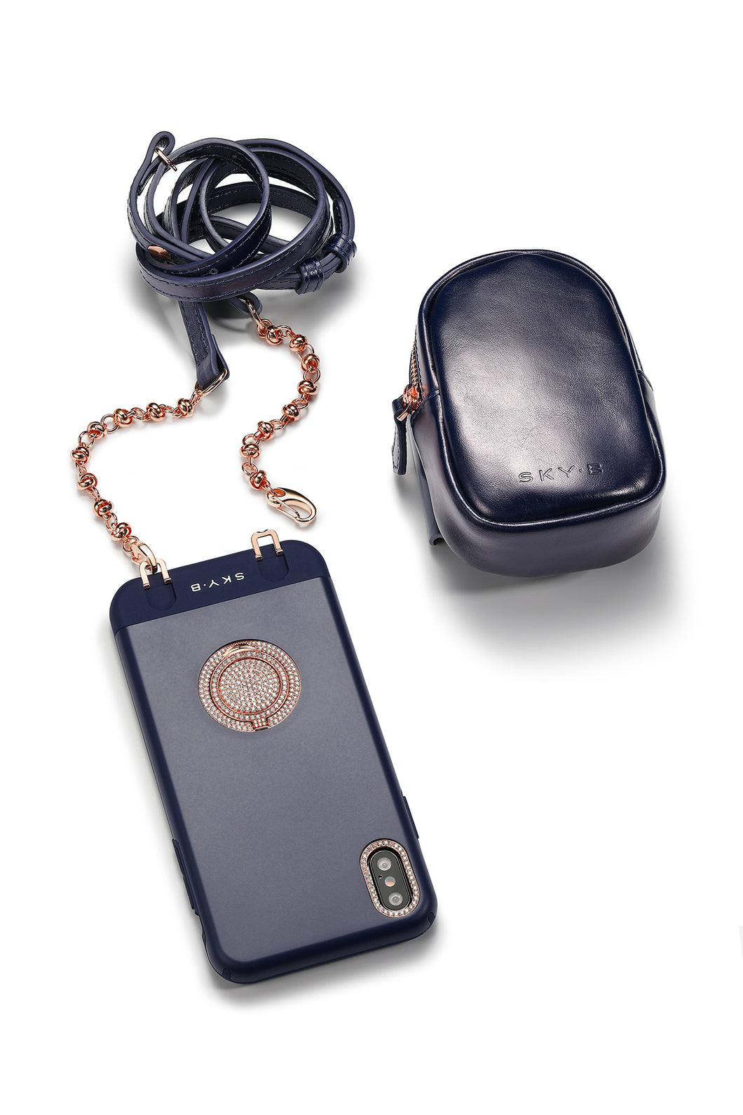 Regal iPhone Case with removable Carry Strap and Pouch - Navy / White / Pink