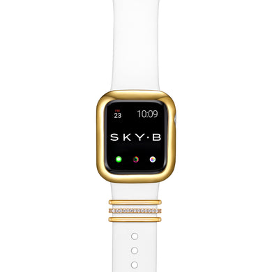 London Band Charms & Minimalist Apple Watch Case - Gold (White Band)