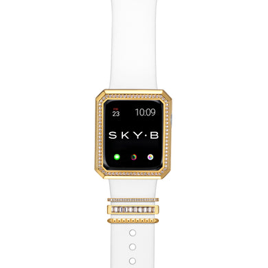 NYC Band Charms & Deco Halo Apple Watch Case - Gold (White Band)