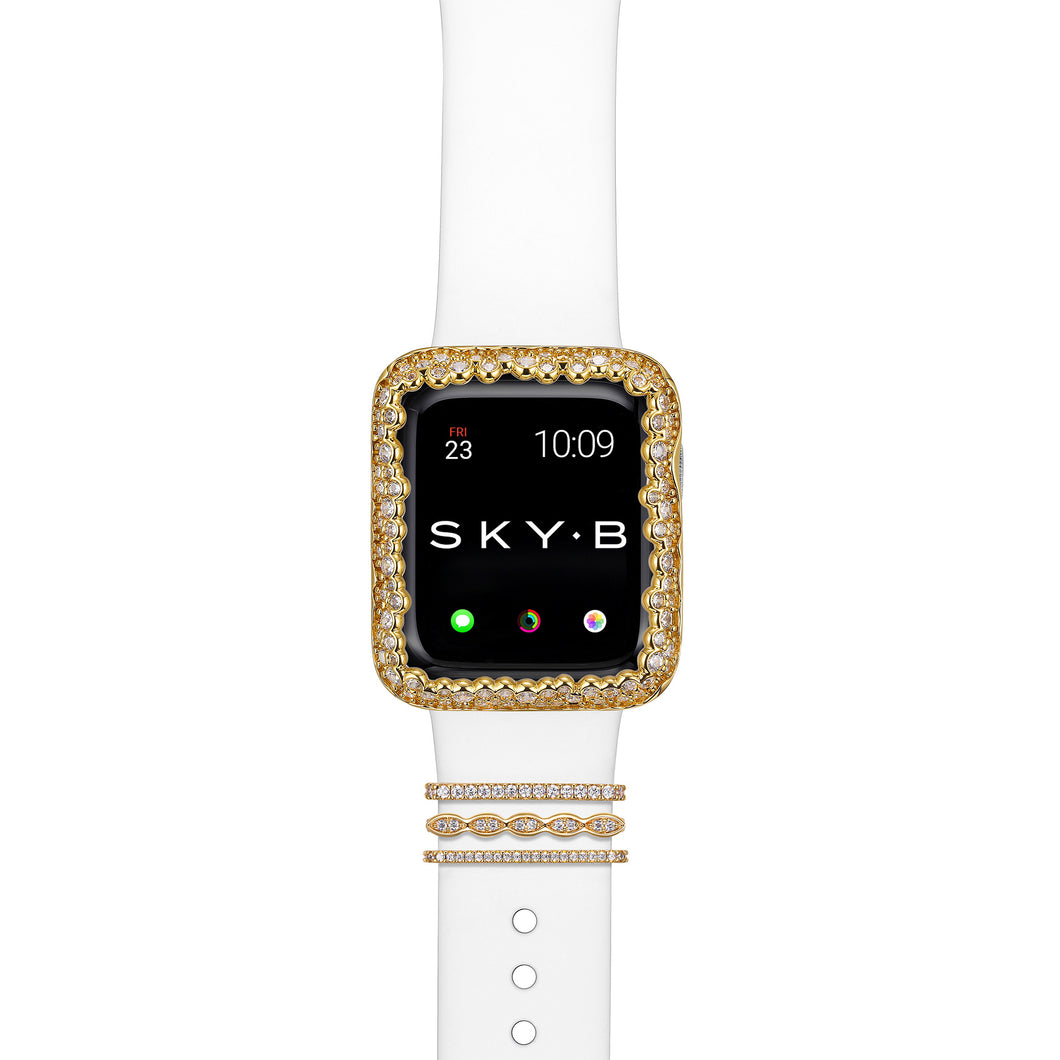 Paris Band Charms & Champagne Bubbles Apple Watch Case - Gold (White Band)
