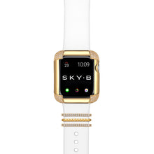 Load image into Gallery viewer, Venice Band Charms &amp; Pavé Corners Apple Watch Case - Gold (White Band)