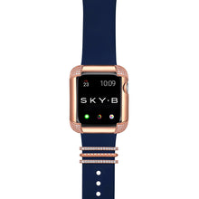 Load image into Gallery viewer, Venice Band Charms &amp; Pavé Corners Apple Watch Case - Rose Gold (Navy Band)
