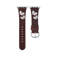 Load image into Gallery viewer, Butterfly Leather Apple Watch Strap - Brown Leather &amp; Rhodium
