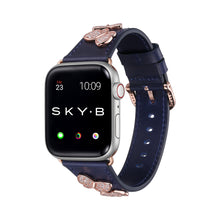 Load image into Gallery viewer, Butterfly Leather Apple Watch Strap - Navy Leather &amp; Rose Gold