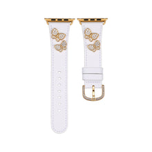 Load image into Gallery viewer, Butterfly Leather Apple Watch Strap - White Leather &amp; Gold