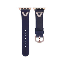 Load image into Gallery viewer, Chevron Leather Apple Watch Strap - Navy Leather &amp; Rose Gold