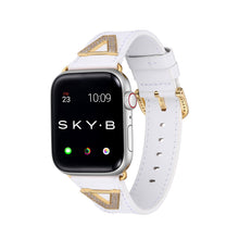 Load image into Gallery viewer, Chevron Leather Apple Watch Strap - White Leather &amp; Gold