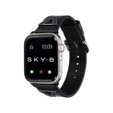 Load image into Gallery viewer, Chevron Leather Apple Watch Strap - Black Leather &amp; Gunmetal